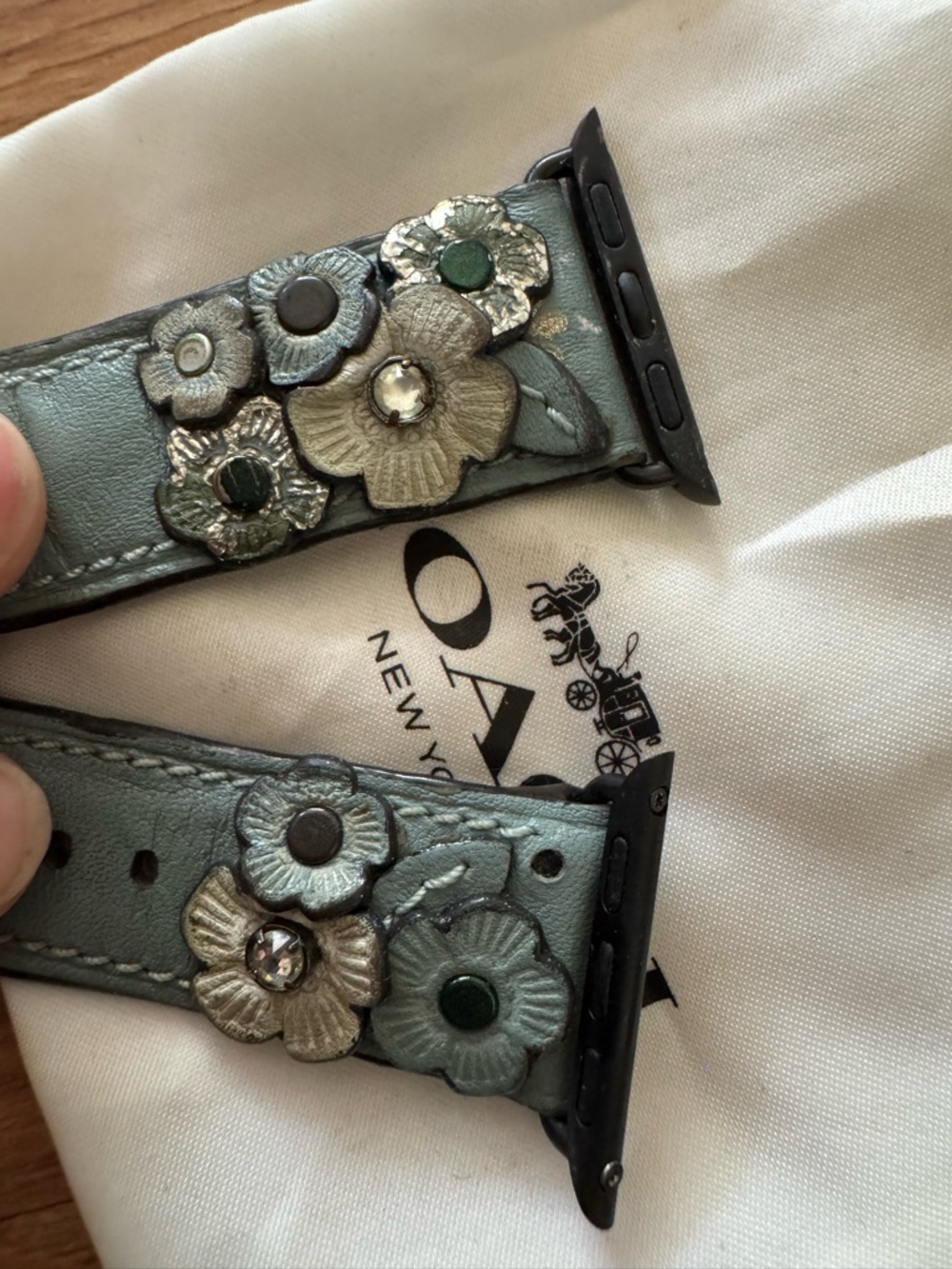 Coach Light Blue Floral Leather Apple Watch Band